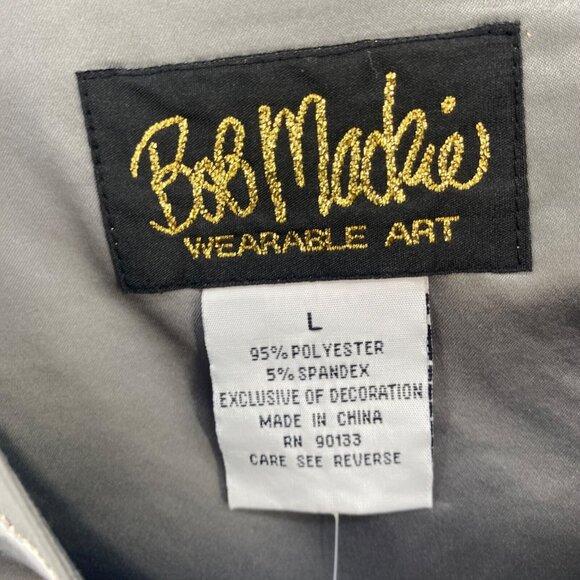 Bob Mackie Top Womens Large Gray Satin Wearable Art Embroidered Long Sleeve NWT - Picture 5 of 10
